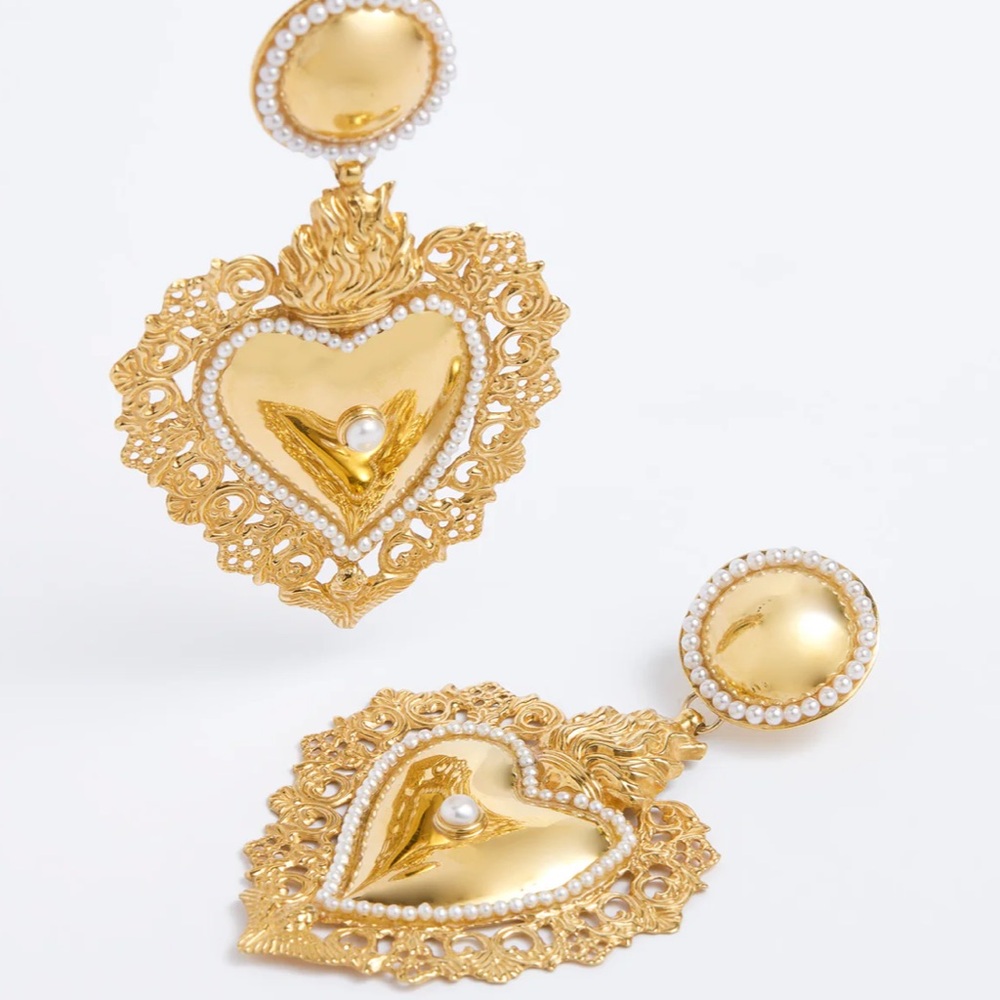 Gold Heart Drop Earrings